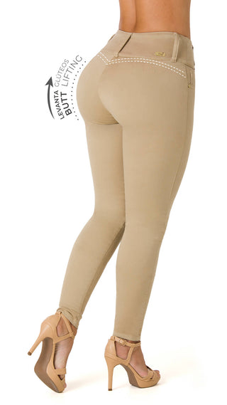 Glenda Jeans Levantacola Bota Skinny 40402PAP-N - Khaki