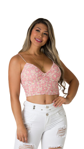 Blusa Floral Con Escote en V 2B3402C - Estampado