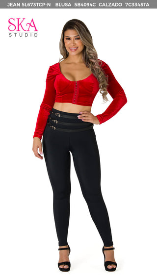 Blusa Corta Estilo Corse En Gamuza 5B4094C - Rojo