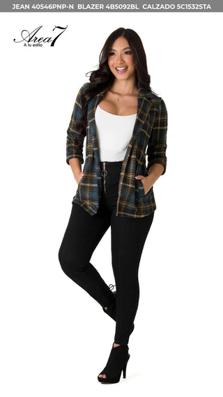 Blazer De Manga 3/4 A Cuadros 4B5092BL - Estampado
