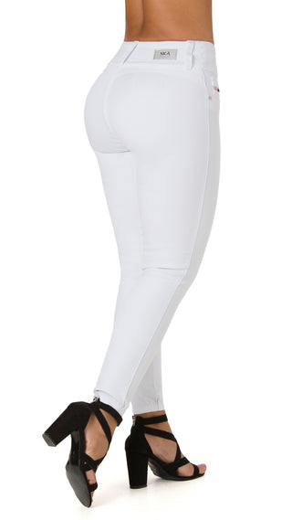 Curry Jean Skinny Levanta Cola Tiro Alto 51006P-N - Blanco