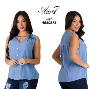 Blusa Cuello V Manga Sisa 4B5087B - Azul