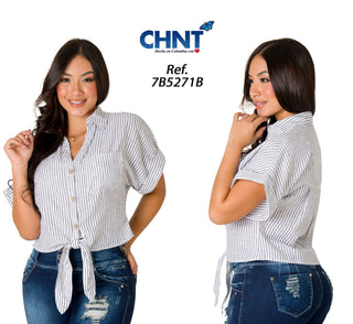 Blusa Manga Corta Con Nudo Delantero 7B5271B - Estampado