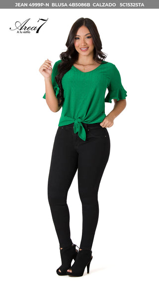 Blusa Con Volantes En Manga 4B5086B - Verde