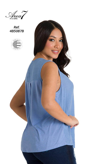 Blusa Cuello V Manga Sisa 4B5087B - Azul