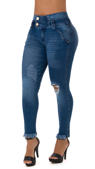 Jacky Jeans Skinny Levanta Cola Tiro Alto 21205PAT-N - Azul Medio