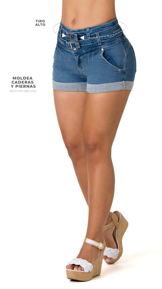 Jenni Shorts LevantaCola Con Dobladillo 21293SHPA-B - Azul Medio