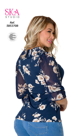 Blusa Manga Larga Estampada 5B5370B - Azul
