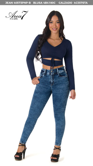 Blusa Corta Con Fruncido Delantero 4B4180C - Azul Oscuro