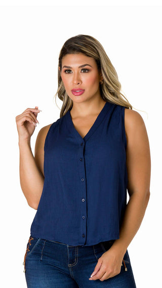  Blusa Suelta Con Botones  5B5258B - Azul