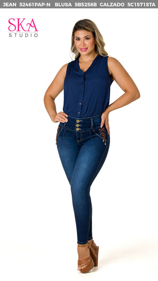  Blusa Suelta Con Botones  5B5258B - Azul