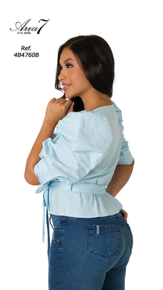 Blusa Con Mangas Globo 4B4760B - Azul Claro