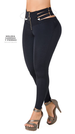 Leggings Levantacola Tiras En Pretina 4L757TCT-N - Negro