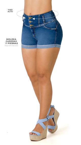 Julienne Shorts Levantacola Con Dobladillo 40580SHPA-B - Azul Medio