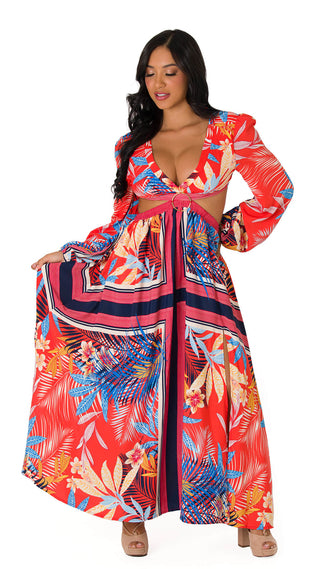 Vestido Largo Con Abertura 7V4860MX - Estampado