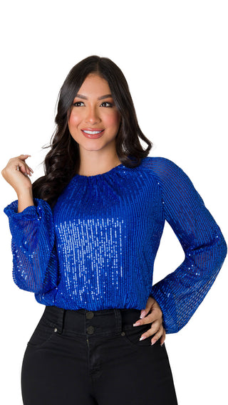Blusa Manga Larga Con Lentejuelas 7B5844B - Azul