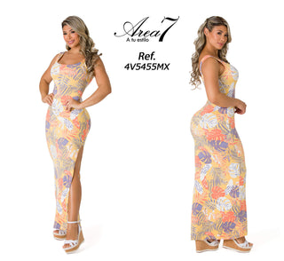  Vestido Maxi Ajustado Escote Cuadrado 4V5455MX - Estampado