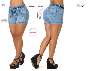 Kailani Shorts Levantacola Con Correa En Denim 40555SHPN-B - Azul Claro