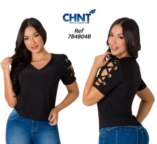 Blusa Con Ojaletes 7B4804B - Negro