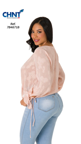 Blusa Manga Larga Cuello en V 7B4671B - Rosado