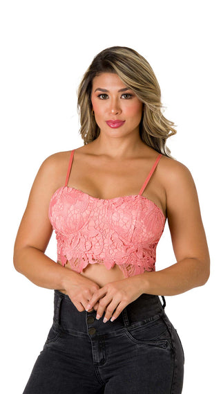  Crop Top Con Encaje  5B5382C - Palo de Rosa
