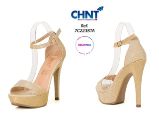 Sandalias De Tacon Con Brillo  7C223STA - Dorado