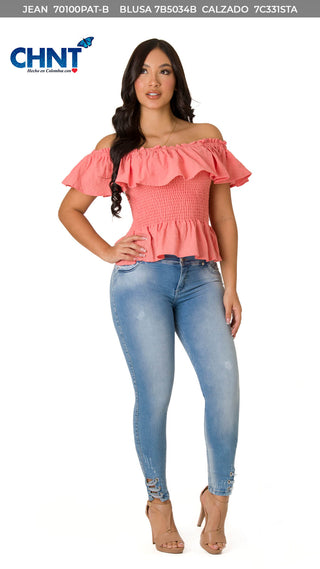 Blusa Con Hombros Descubiertos Y Volantes 7B5034B - Nude