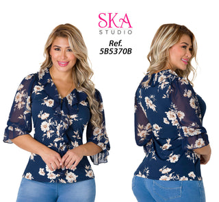 Blusa Manga Larga Estampada 5B5370B - Azul