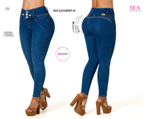  Jeans Levantacola Tiro Alto Con Corte Delantero 52459PAP-N - Azul Medio