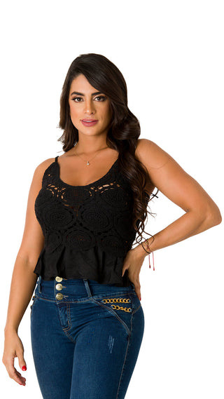  Blusa Sin Mangas Con Tejido De Punto  5B4748B - Negro