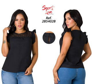 Blusa Con Encaje 2B5402B - Negro
