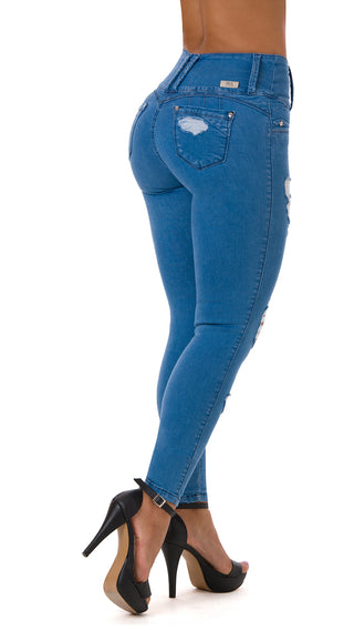 Jacquette Jeans Skinny Levanta Cola Tiro Alto 52325DPAP-B - Azul Medio