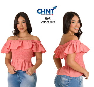 Blusa Con Hombros Descubiertos Y Volantes 7B5034B - Nude