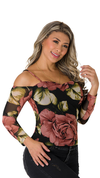 Blusa Floral Con Tiras En Hombros 2B5169B - Estampado