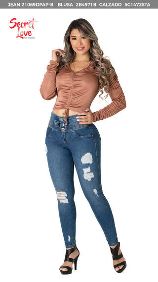 Blusa Con Fruncidos Escote En V 2B4971B - Cobre