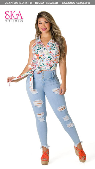 Blusa Cruzada Con Cuello Camisero 5B5263B - Estampado