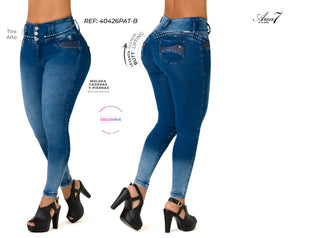 Grace Jeans Skinny Levanta Cola Tiro Alto 40426PAT-B - Azul Medio