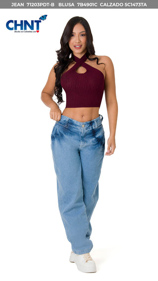 Blusa Corta Con Cuello Cruzado 7B4901C - Vinotinto