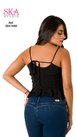  Blusa Sin Mangas Con Tejido De Punto  5B4748B - Negro