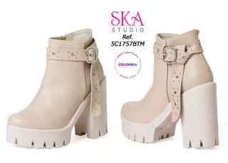 Botines de tacón grueso 5C1757BTM - Beige