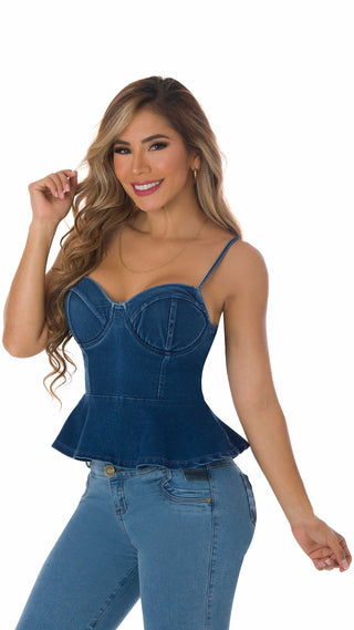 Blusa Escote Corazón y Bajo Con Volantes 2B4654B - Azul Oscuro