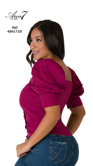 Blusa Escote Corazon Manga Farol 4B4171B - Vinotinto