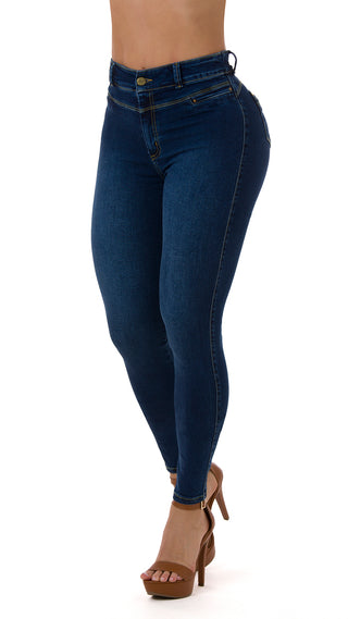 Jacquelynn Jeans Skinny Levanta Cola Tiro Alto 40451PDP-B - Azul Oscuro