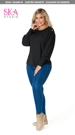 sueter con puÃ±o ajustado 5B4897S - Negro