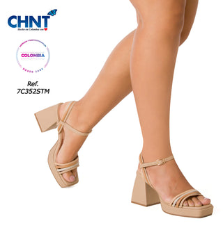 Sandalia De Tacón Medio Estilo Ancho 7C352STM - Multicolor