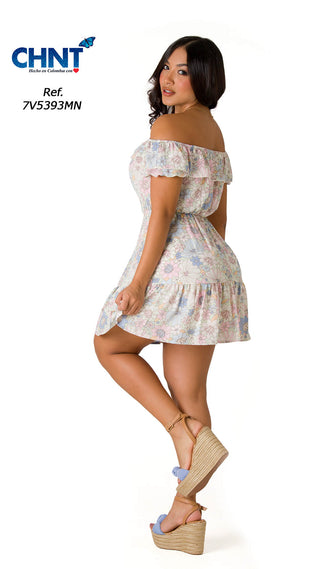 Vestido Corto Escote Bandeja 7V5393MN - Estampado