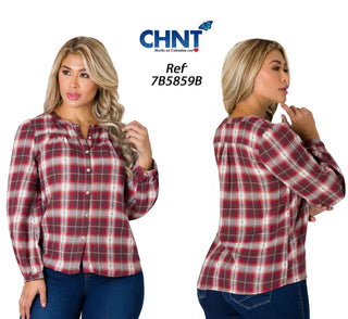 Blusa manga larga y cuello redondo 7B5859B - Vinotinto