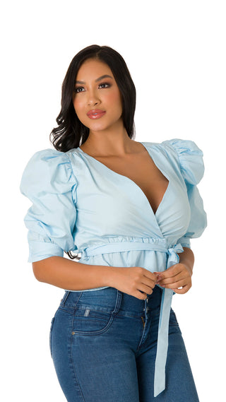 Blusa Con Mangas Globo 4B4760B - Azul Claro