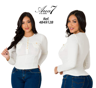 Blusa Con Botones Dorados 4B4912B - Blanco