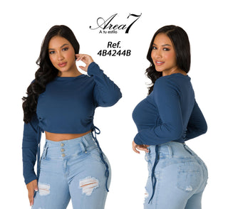 Blusa Con Cordones Deslizables 4B4244B - Azul